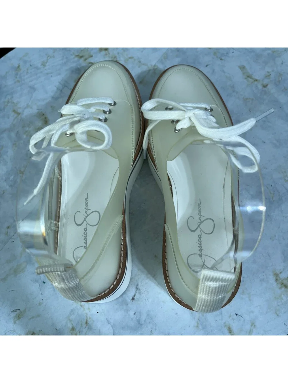 Jessica Simpson Women's Size 9M Shoes Clear White Foggy Comfort Platform Oxfords